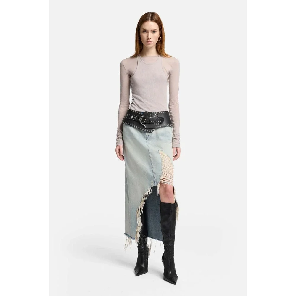 7 For All Mankind Distressed Asymmetrical Denim Maxi Skirt Size 27 - Picture 10 of 13